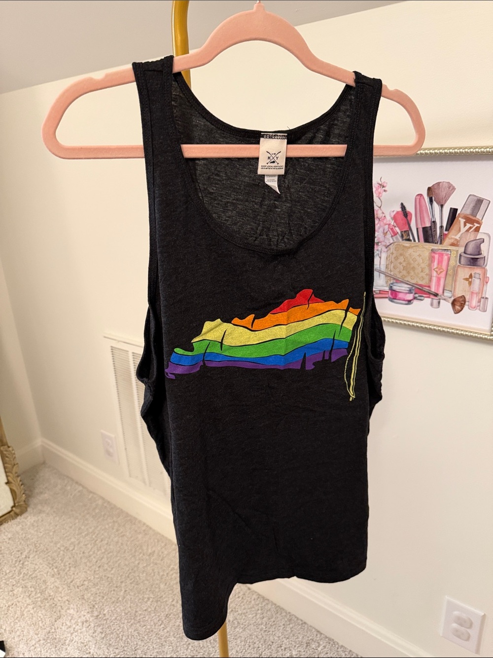 Black Tank Top with Rainbow KY state outline Graphic